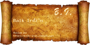 Balk Irén névjegykártya
